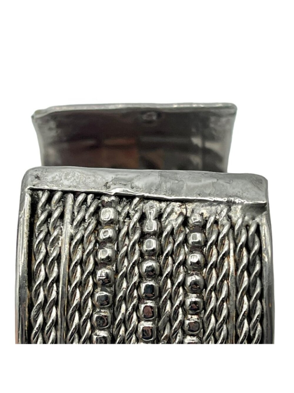 Cuff Bracelet Wide Silver Tone 7.25" Handmade Artisan Heavy Vintage 1970s BOHO - Picture 5 of 10